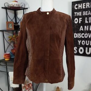 *CLEARANCE* Isaac Mizrahi Live! 6 Small Women's Brown Zip Up Leather Coat Jacket